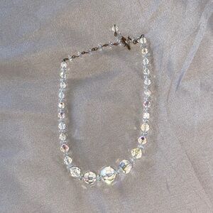 Vintage Iridescent Crystal Beaded Necklace Aurora Borealis